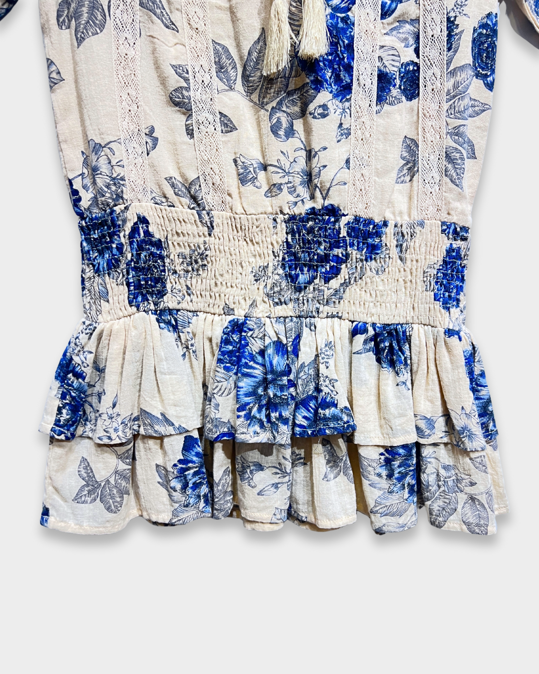 indigo rose dress, girls floral dress, blue peasant dress, boho girls outfit, boutique girls clothing, ruffle hem dress, smocked waist dress, kids fall fashion, blue flower print dress