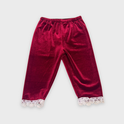 girls red velvet lace set, holiday outfit toddler girl, boutique girls Christmas outfit, red velvet tunic with pants, cotton baby girl holiday outfit, boutique baby girl clothing Expressions Boutique NY, toddler girl lace trim velvet set, festive boutique girls outfit, special occasion velvet outfit girls, elegant holiday outfit for toddlers
