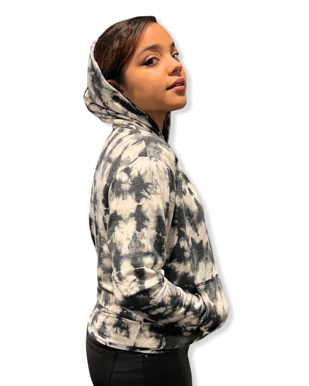 women’s tie-dye hoodie Expressions Boutique NY, boutique hooded sweatshirt, cozy tie-dye pullover, neutral hoodie outfit, lounge streetwear