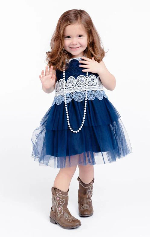 Navy Lace w Tulle Dress