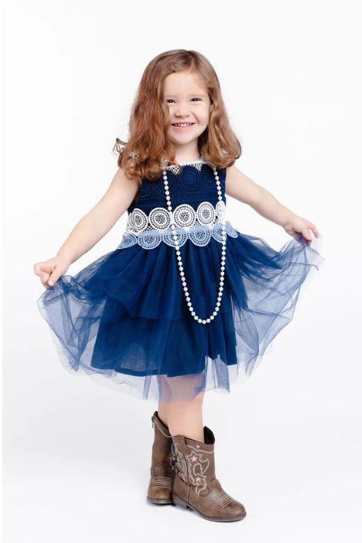 Navy Lace w Tulle Dress