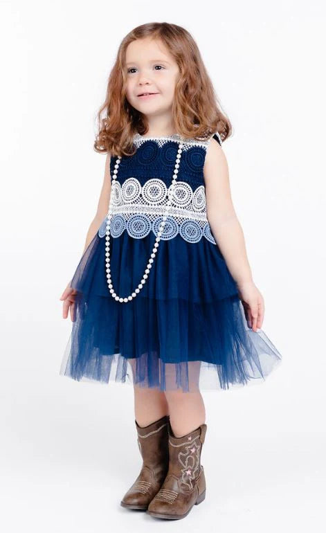 Navy Lace w Tulle Dress