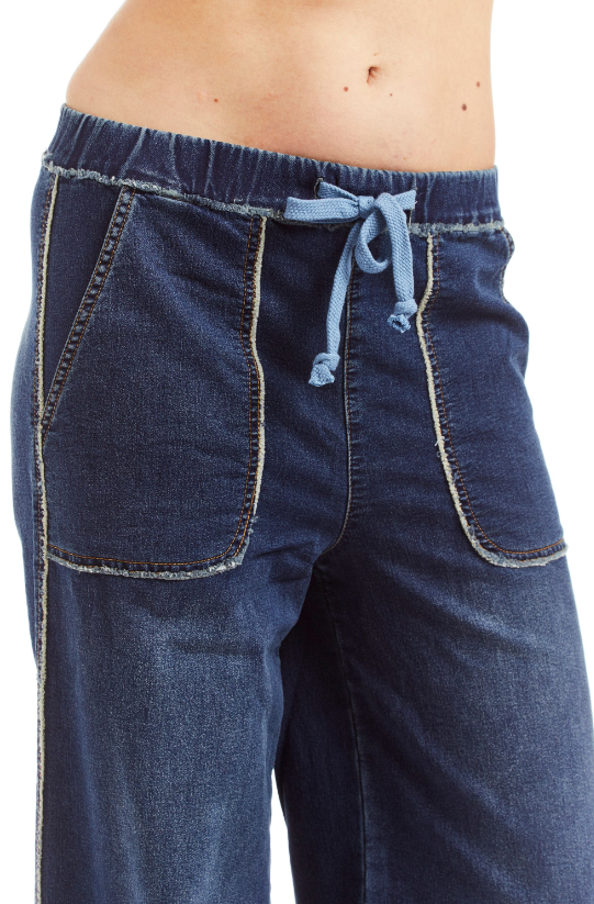 Dark Denim w Wide Pocket & Tattered Edging