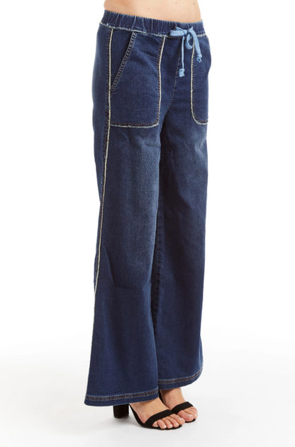 Dark Denim w Wide Pocket & Tattered Edging