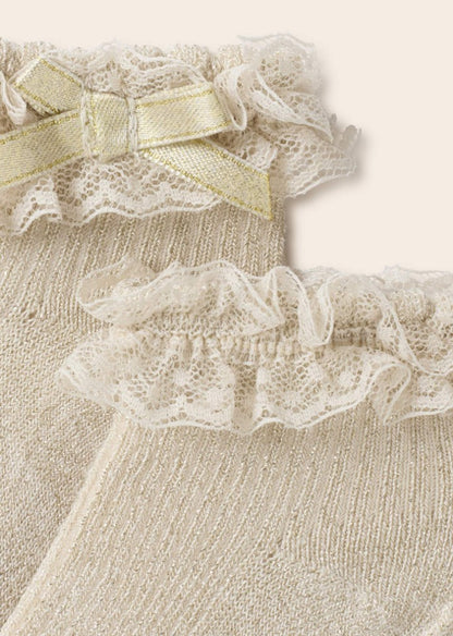 Sock w lace cuff & satin Bow