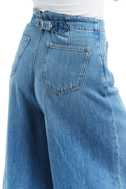 Denim Culotte w Back Waist Buckle