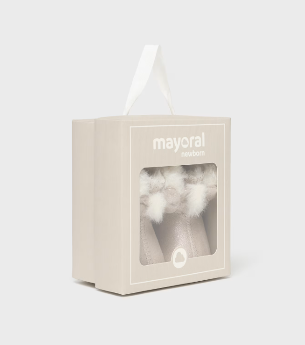 Taupe shimmer baby boot with bow