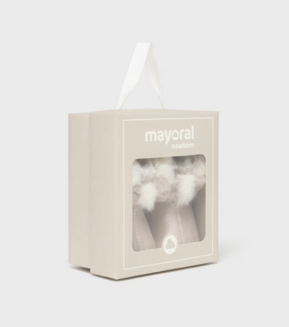 Taupe shimmer baby boot with bow