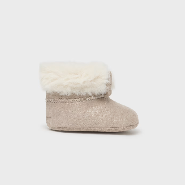 Taupe shimmer baby boot with bow