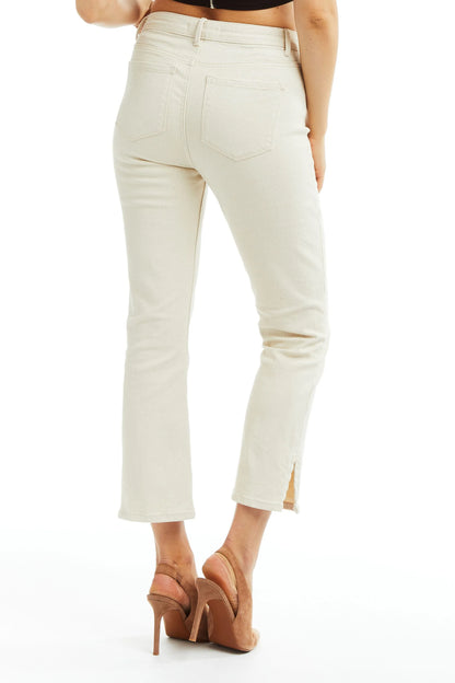 Cream High Rise Flare w Side Slit