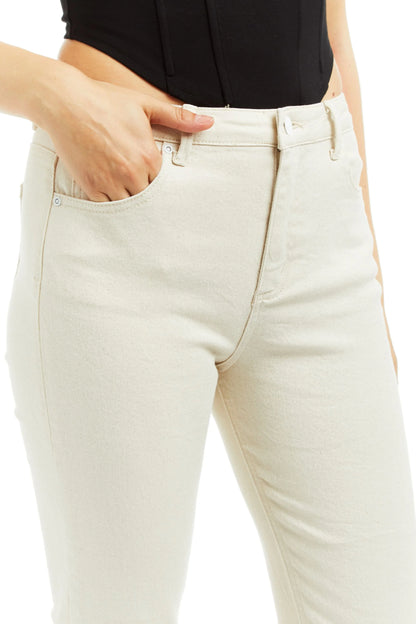Cream High Rise Flare w Side Slit