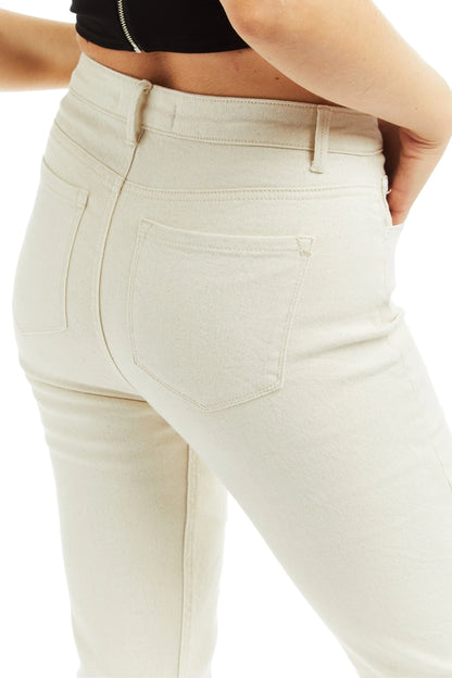 Cream High Rise Flare w Side Slit