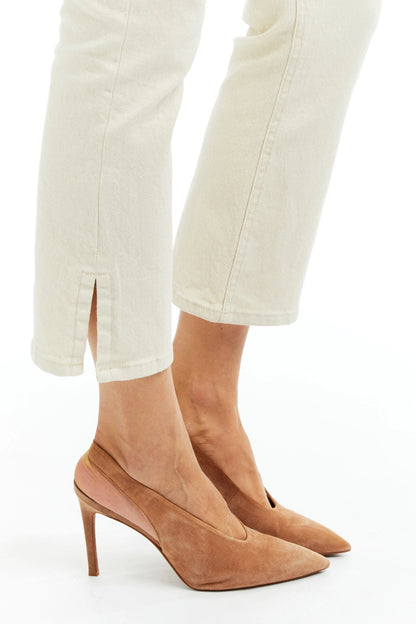 Cream High Rise Flare w Side Slit
