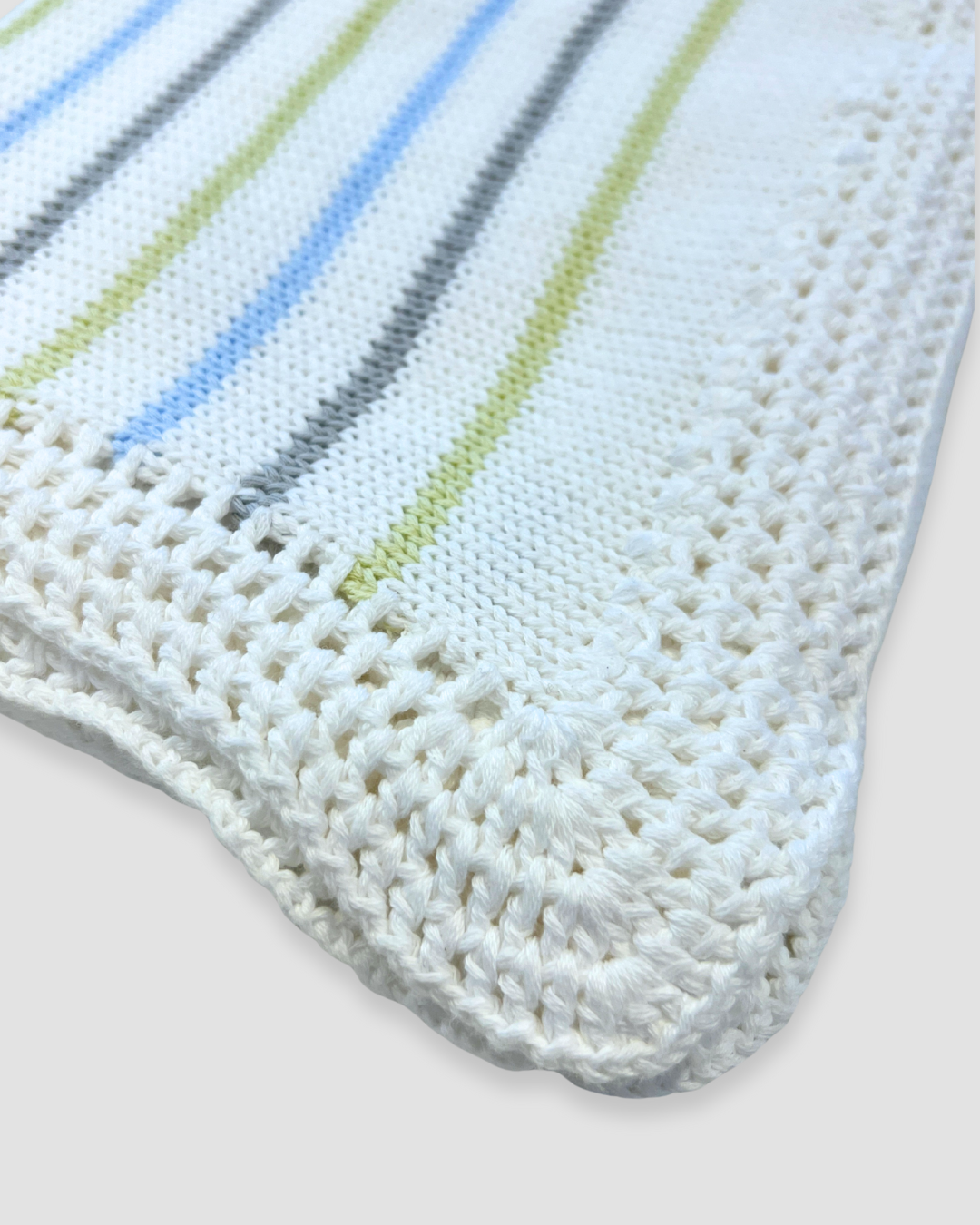 White Cotton Blanket w Pastel Stripes