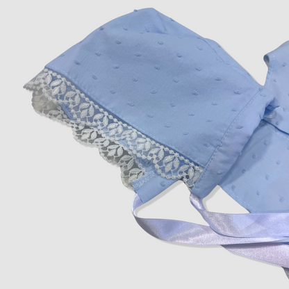 2pc Dot & Lace Dress w Bonnet