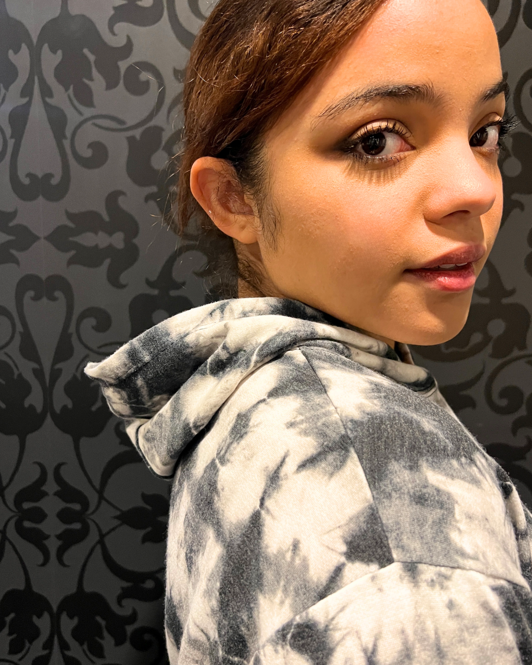 women’s tie-dye hoodie Expressions Boutique NY, boutique hooded sweatshirt, cozy tie-dye pullover, neutral hoodie outfit, lounge streetwear