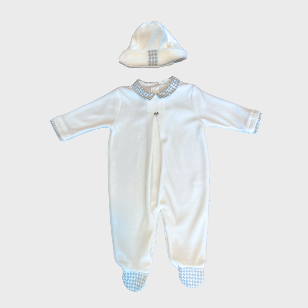 2pc Ivory Velour Footsie & Hat