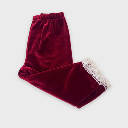 girls red velvet lace set, holiday outfit toddler girl, boutique girls Christmas outfit, red velvet tunic with pants, cotton baby girl holiday outfit, boutique baby girl clothing Expressions Boutique NY, toddler girl lace trim velvet set, festive boutique girls outfit, special occasion velvet outfit girls, elegant holiday outfit for toddlers
