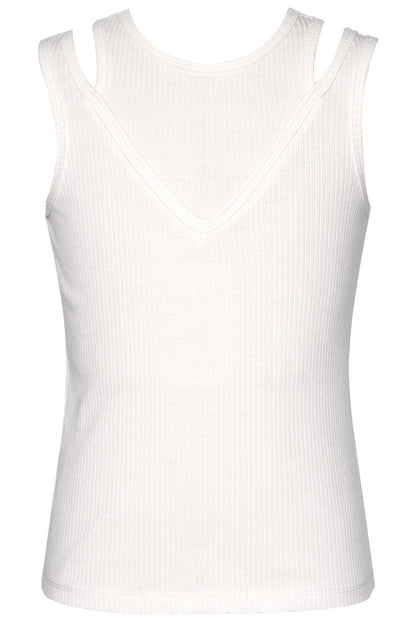 White Cutout Ribbed Tank Top