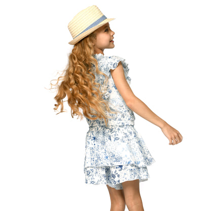 2pc Wht/Navy Printed Skort Set