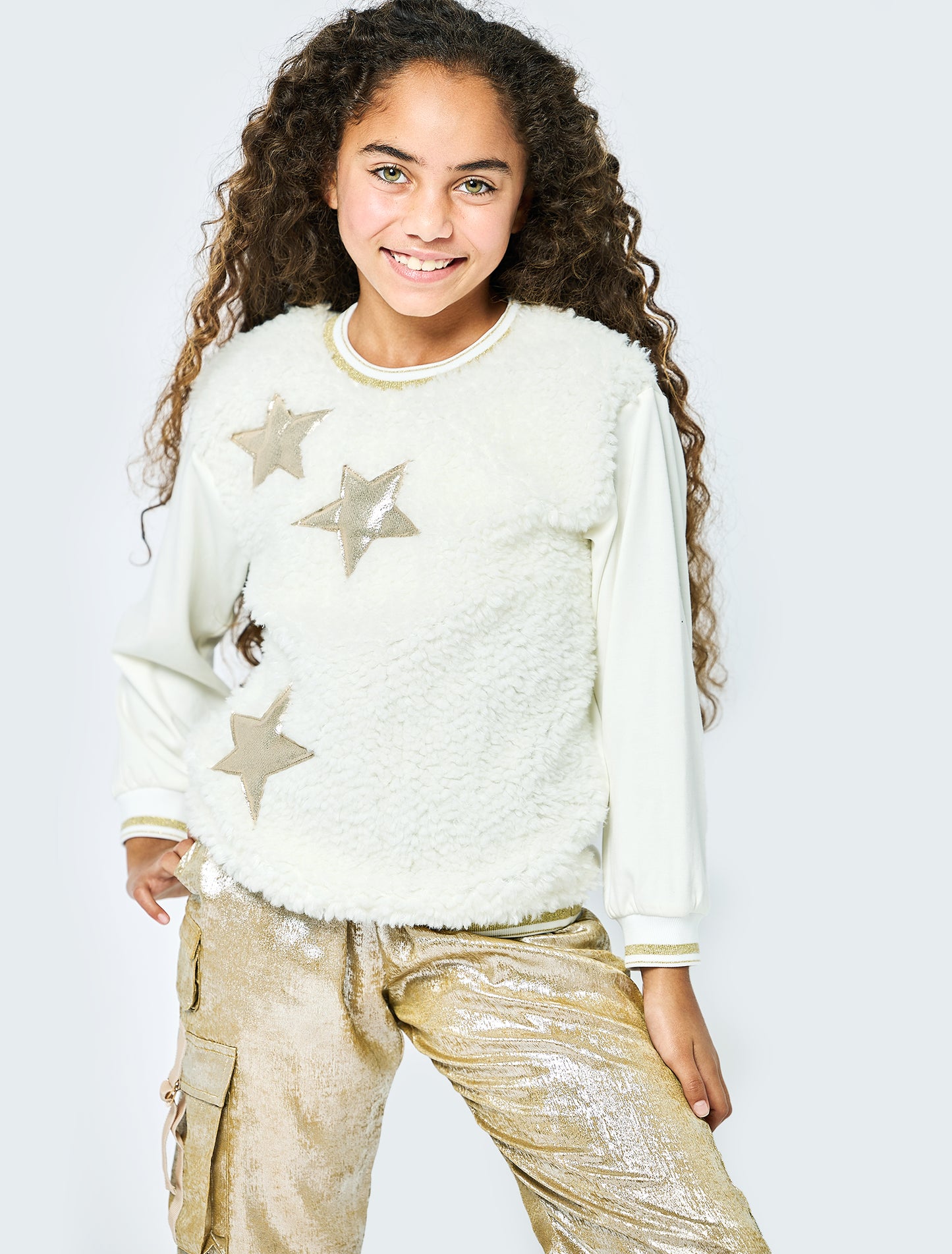 Ivory Shearling Tunic w Stars