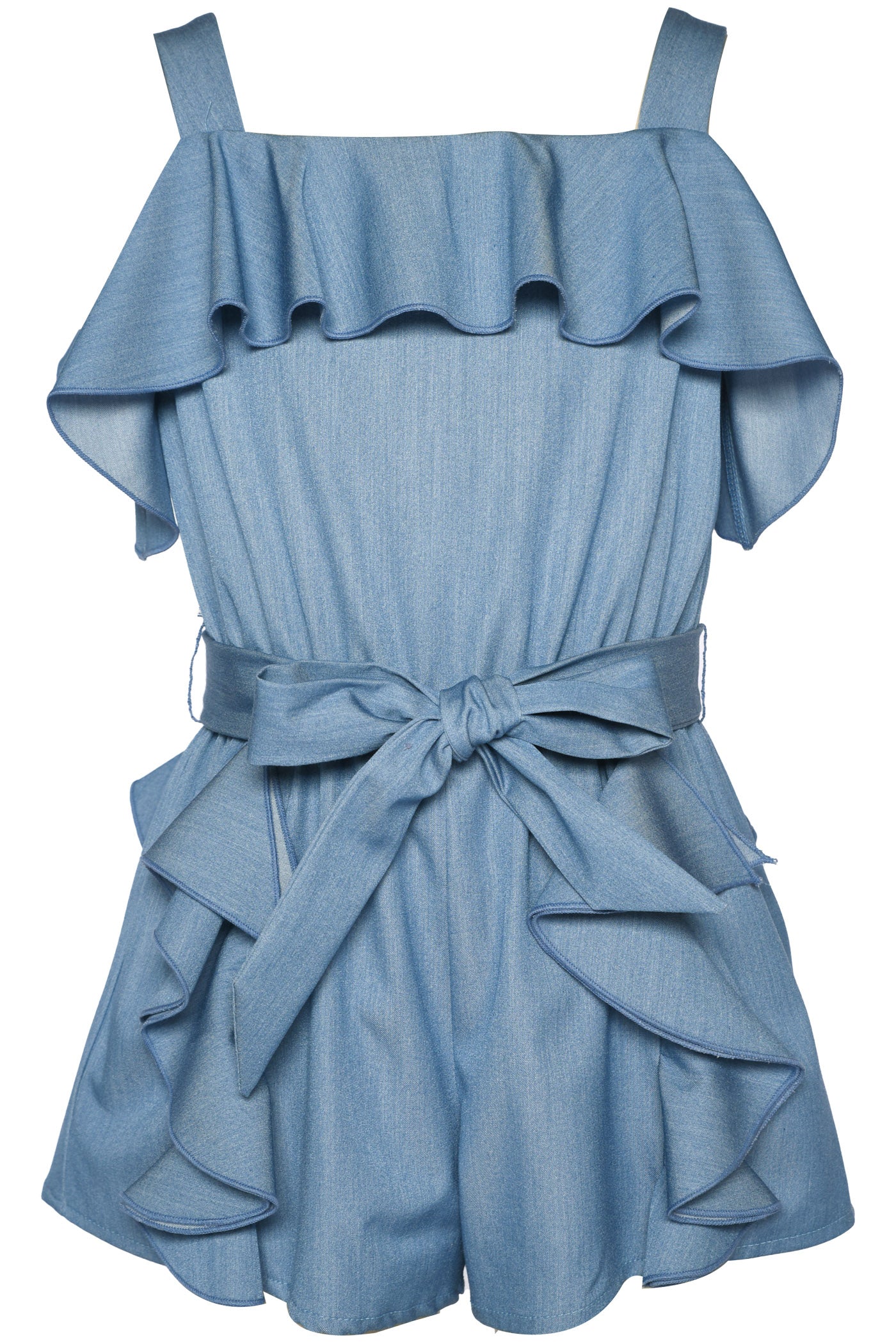 Blue Ruffle Trimmed Romper