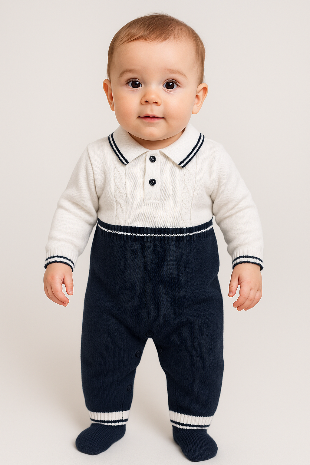 Navy & White Knit Romper