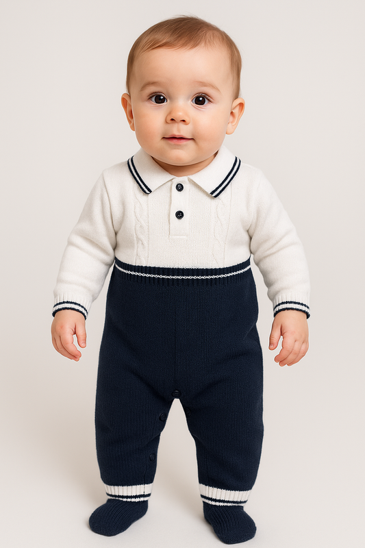 Navy & White Knit Romper