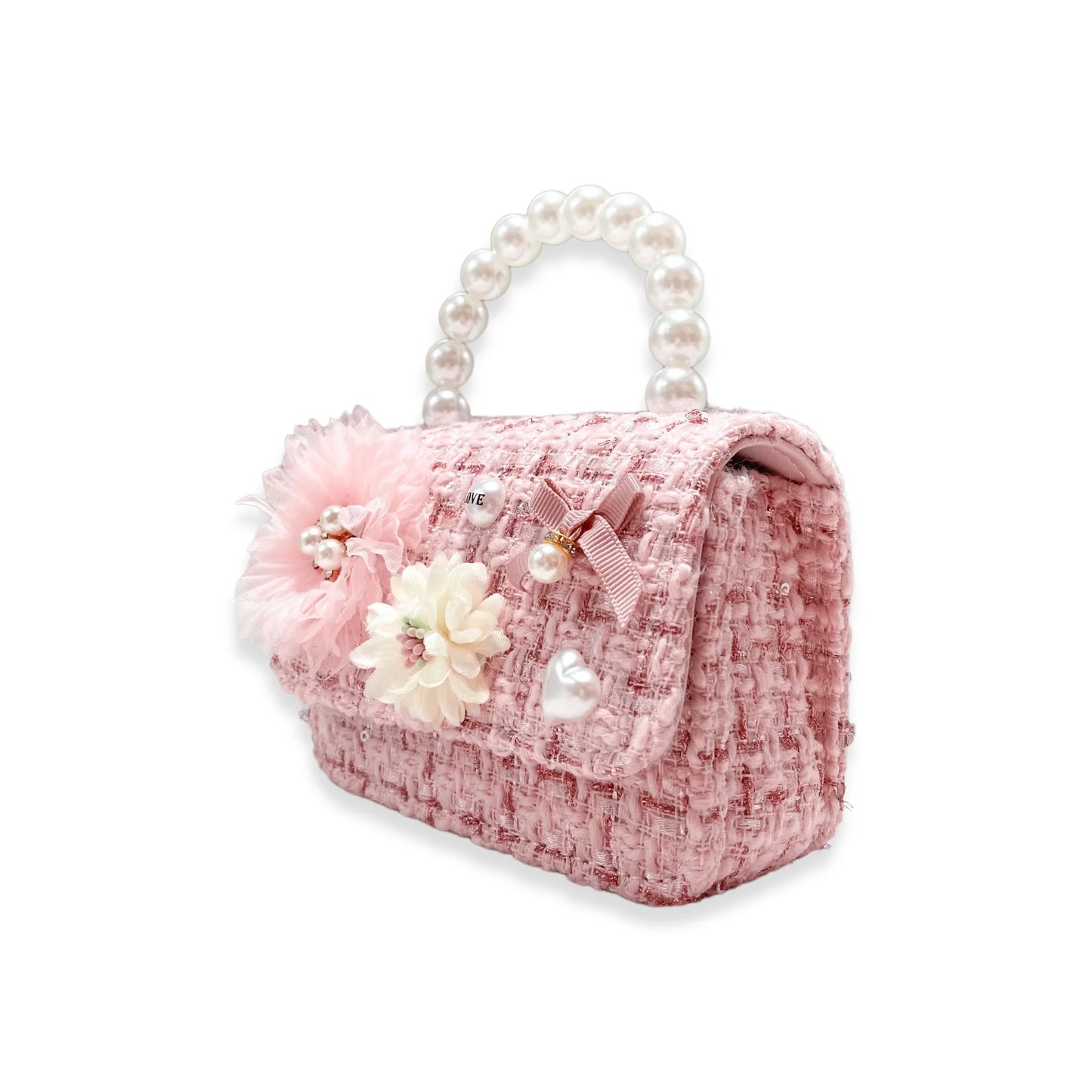 Floral Appliques Tweed Purse