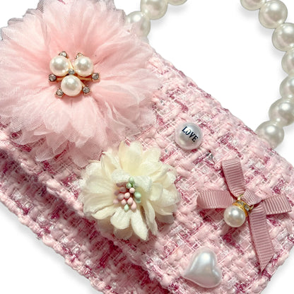 Floral Appliques Tweed Purse