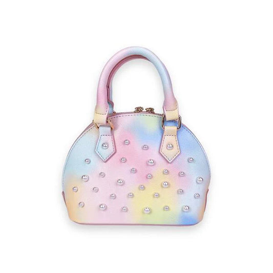 Pearl Studs Leather Satchel Bag