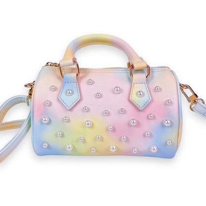 Pearl Studs Leather Barrel Bag