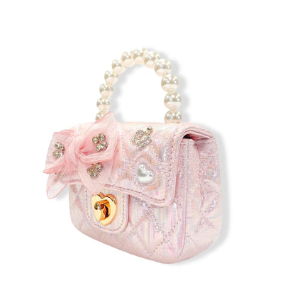Embellished Bow Shiny Quilted Purse