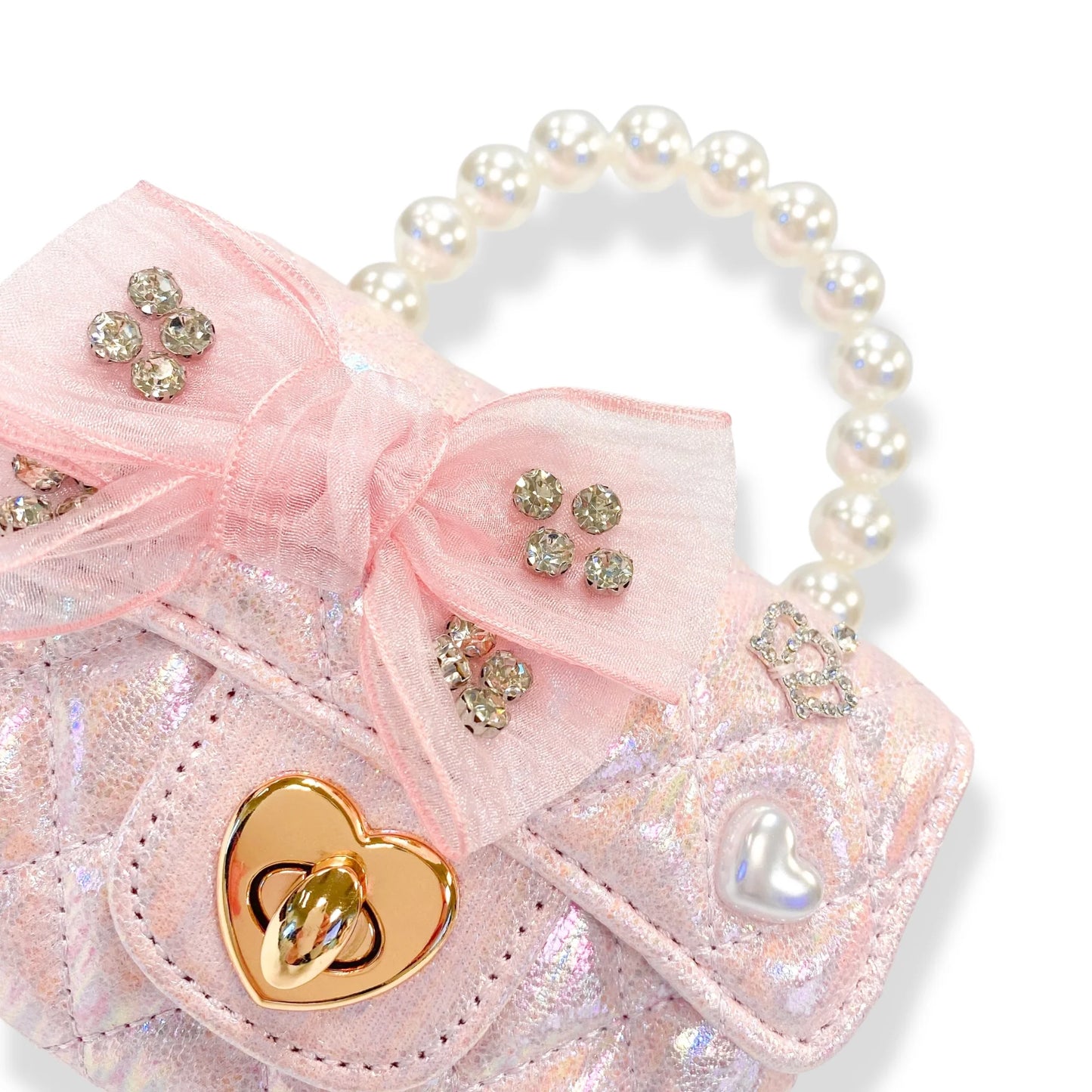 Embellished Bow Shiny Quilted Purse