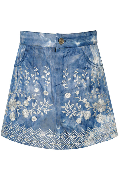 2pc Blue Multi Embroidered Mini Skirt Set