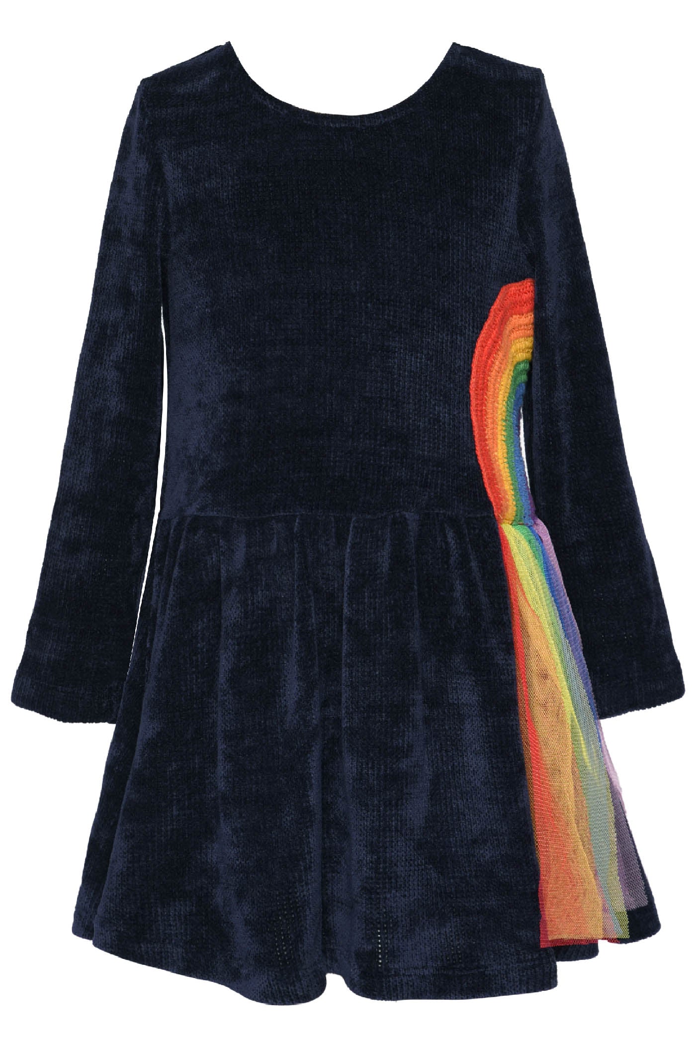 Navy Long Sleeve Sweater Dress w Rainbow Trim Detail