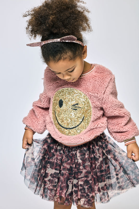 2pc Pink Smiley Face Sweater w Tulle Skirt
