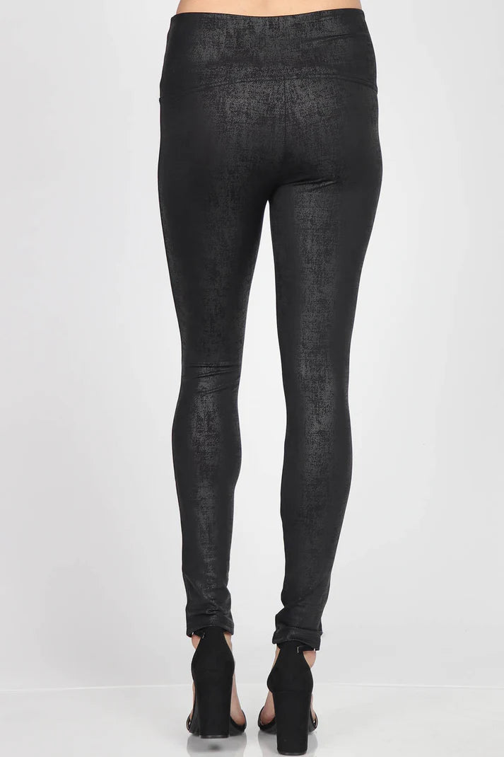 Black Distressed Twill Leatherette Legging