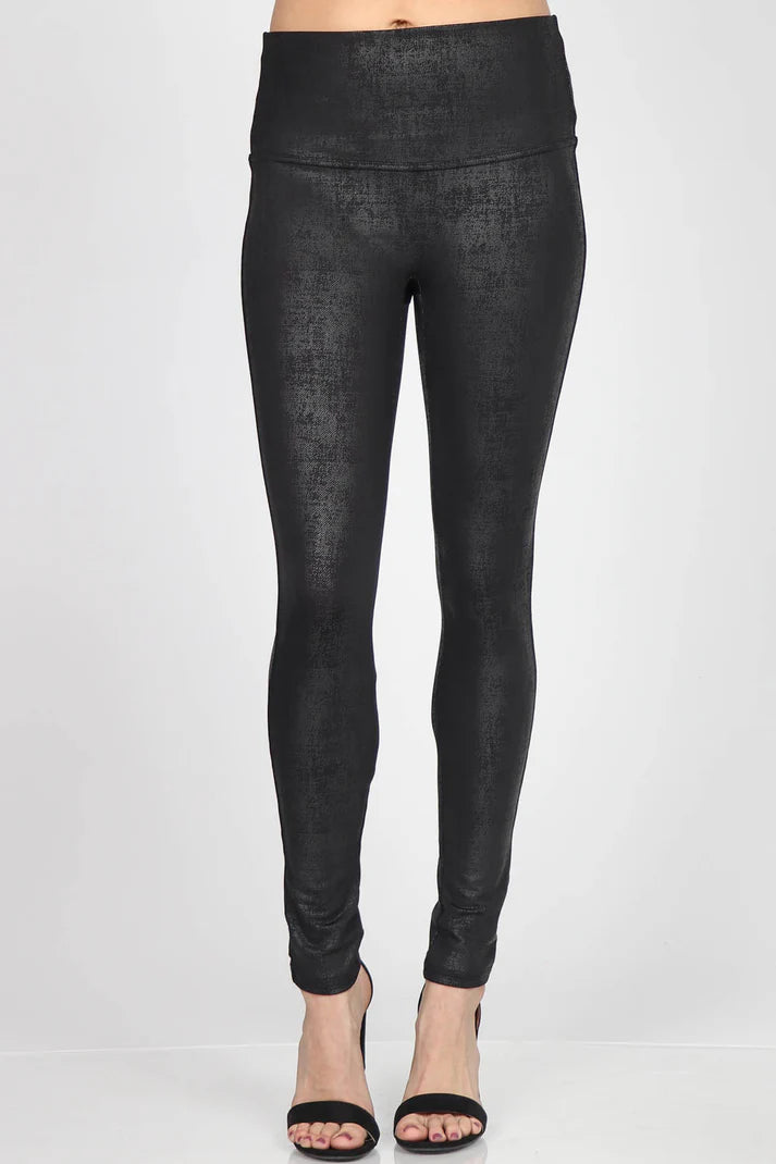 Black Distressed Twill Leatherette Legging