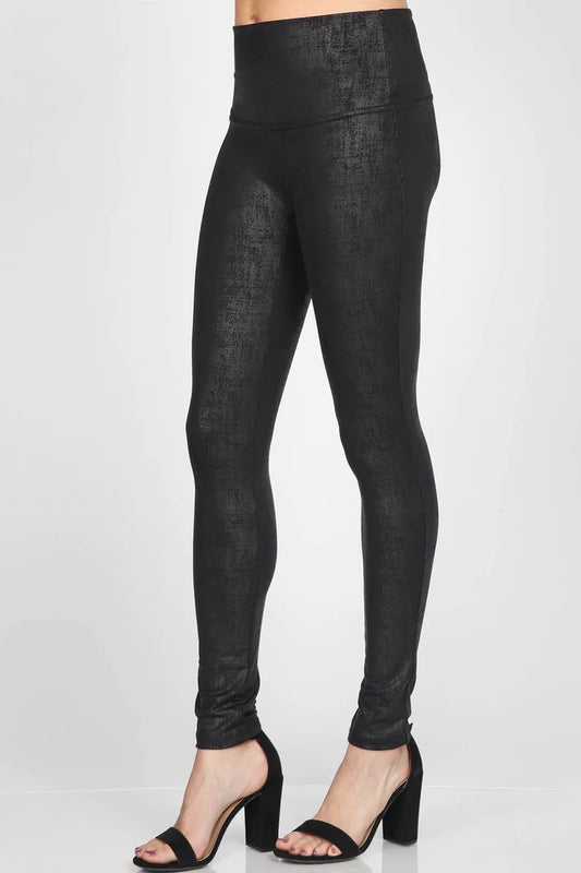 Black Distressed Twill Leatherette Legging