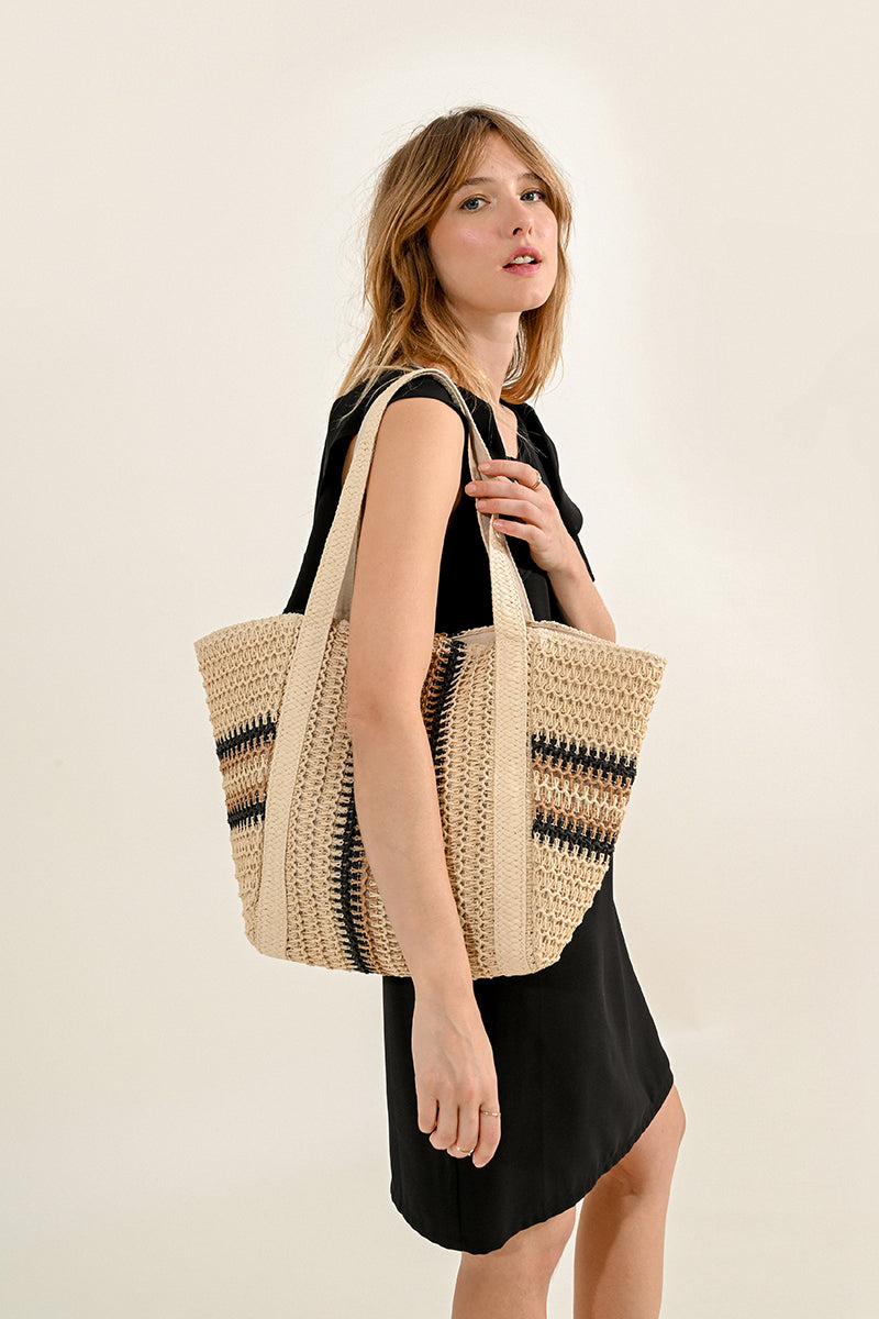 Beige Tote w Black n Tan Details