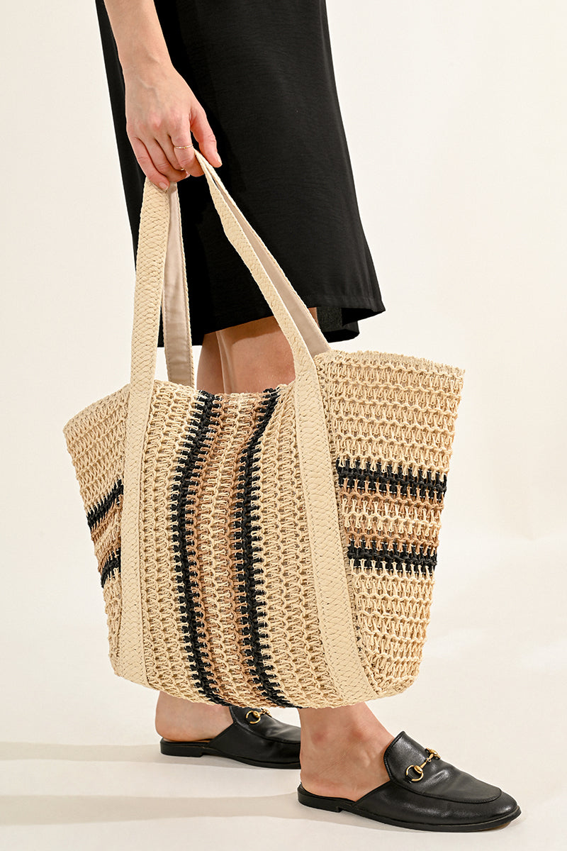 Beige Tote w Black n Tan Details