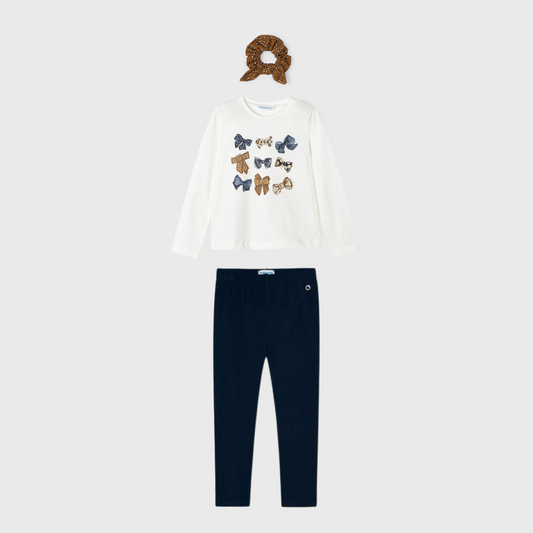 3pc Scattered Bow LS Tee w Navy Leggings