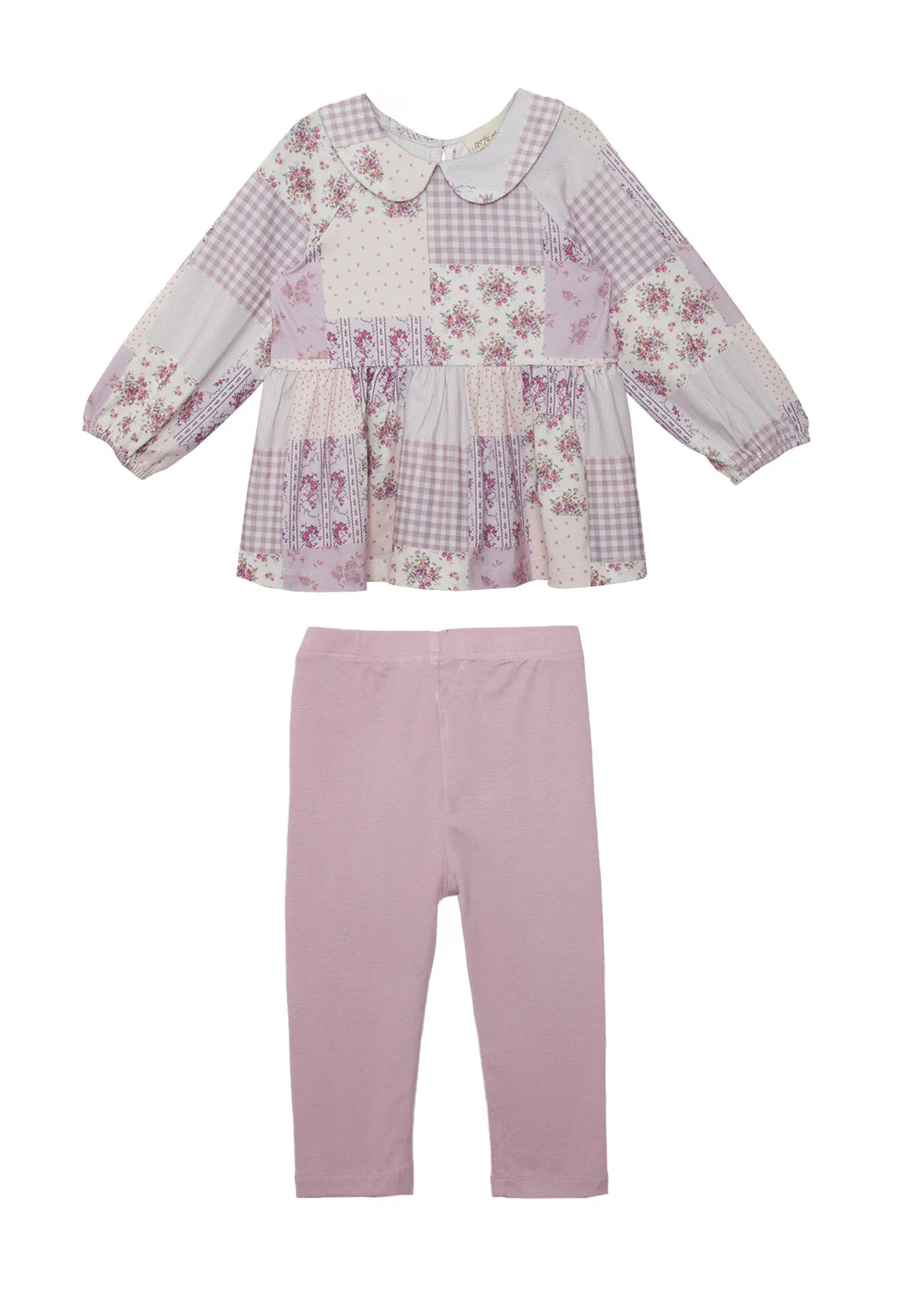 Liliana pant set, baby girl outfit set, toddler girl two piece, floral patchwork tunic, Peter Pan collar outfit, boutique kids clothing, pink leggings set, girls fall outfits, toddler boutique outfit, girls pant set, back to school outfits, pre-k clothing