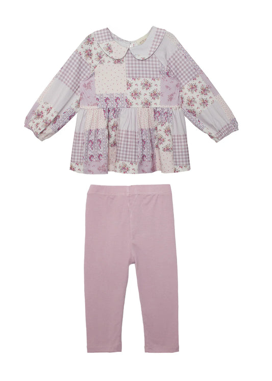 Liliana pant set, baby girl outfit set, toddler girl two piece, floral patchwork tunic, Peter Pan collar outfit, boutique kids clothing, pink leggings set, girls fall outfits, toddler boutique outfit, girls pant set, back to school outfits, pre-k clothing