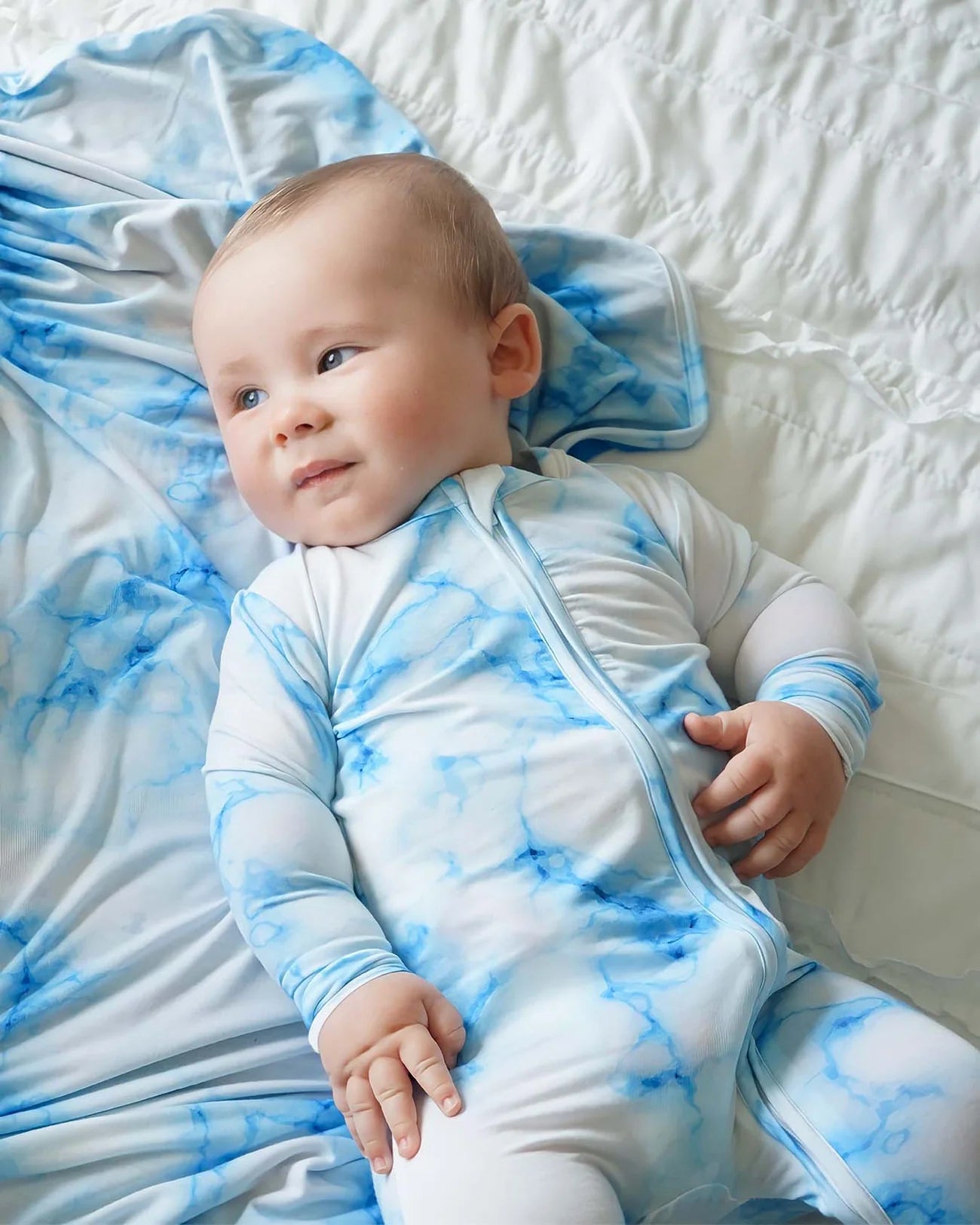 baby blue tie dye footie, infant marble print zip onesie, boutique zippered footed sleeper, toddler cozy footie pajamas, Milo ice tie dye baby outfit, boutique baby boy girl tie dye footie