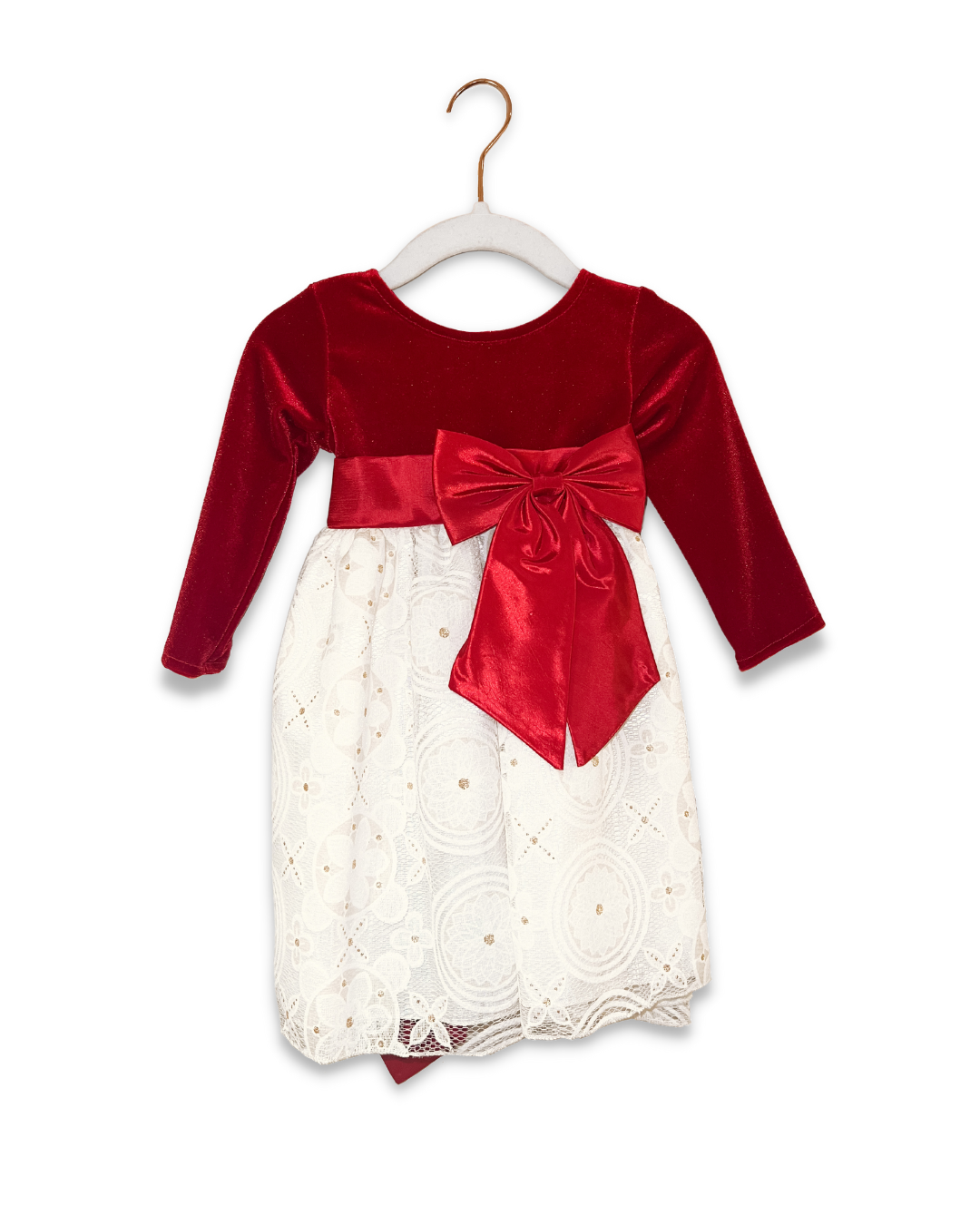 Red Velvet with Beige Lace Dress