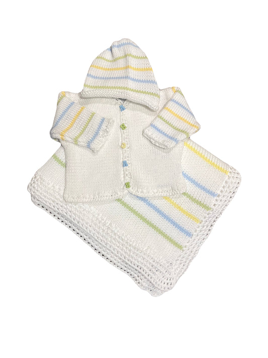 2pc White Pastel Stripe Sweater w Hat