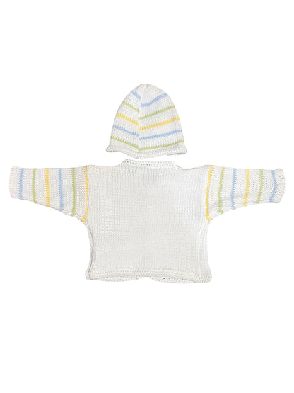 2pc White Pastel Stripe Sweater w Hat
