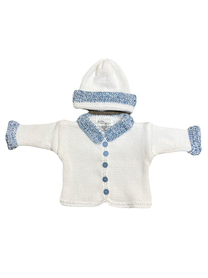 2pc White Cotton Sweater w Collar & Cuff